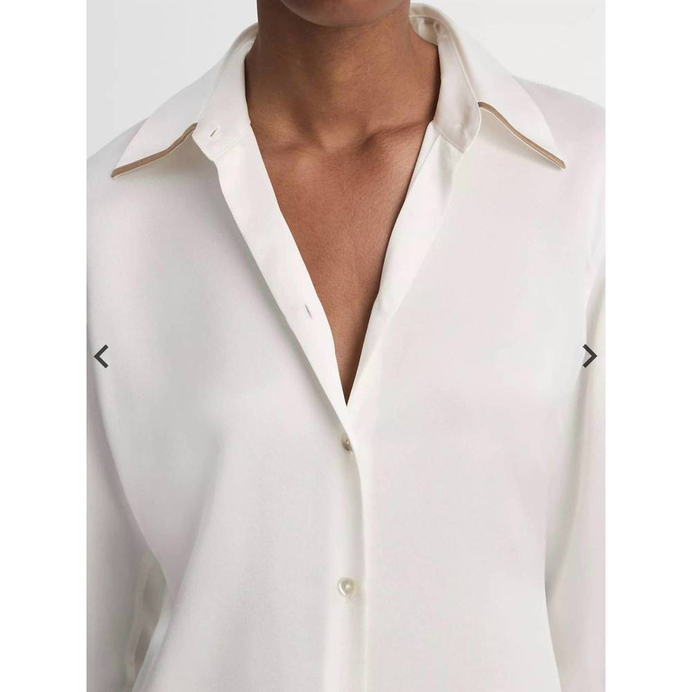NEW VINCE silk tipped long sleeve blouse in off white / rye - Picture 4 of 4
